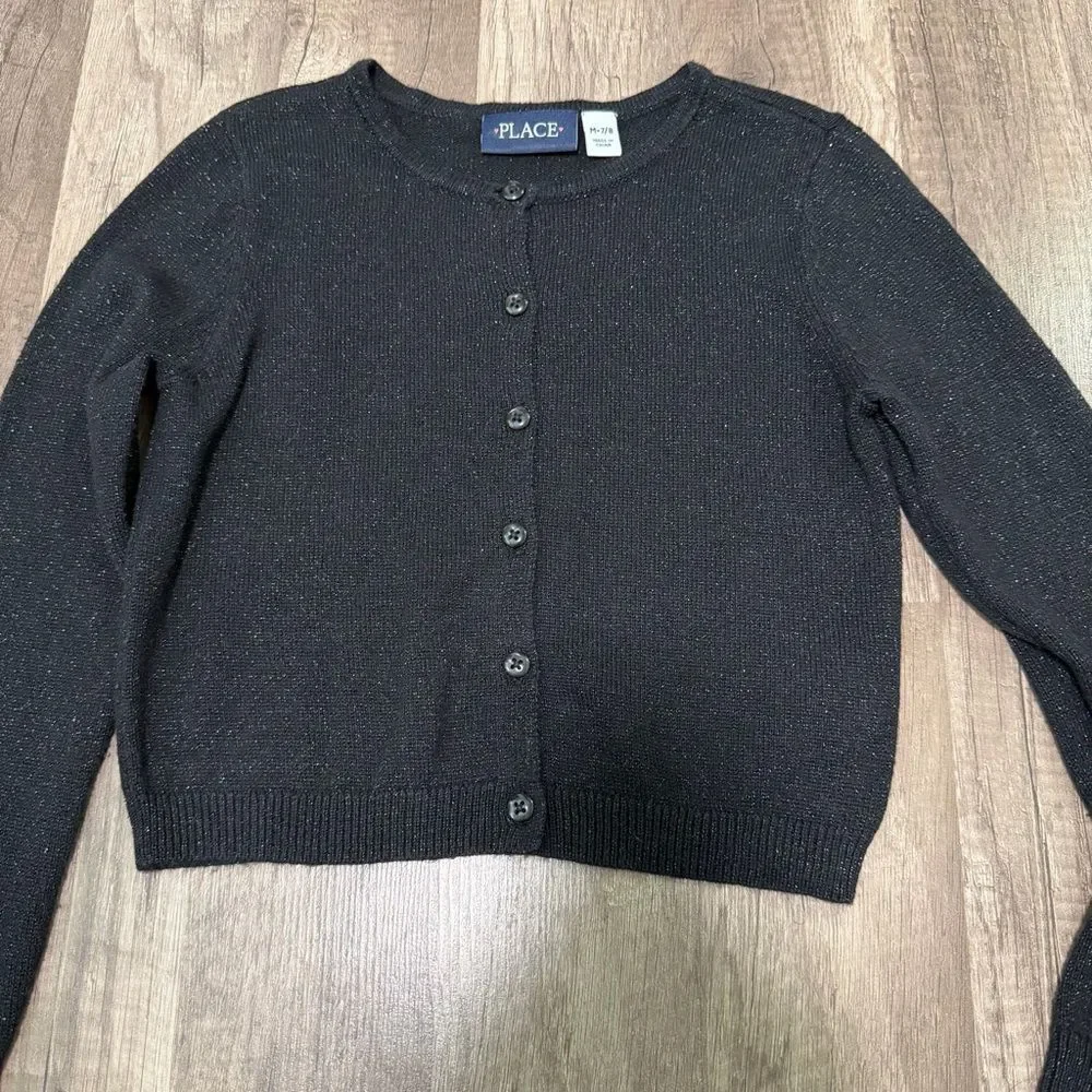 The Children's Place Girls Sparkly Long Sleeve Cardigan Sweater, Size M 7/8‎